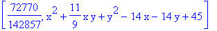 [72770/142857, x^2+11/9*x*y+y^2-14*x-14*y+45]